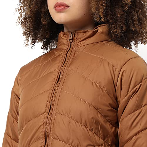 Campus Sutra Women Brown Puffer Regular Fit Bomber Jacket For Winter Wear | Standing Collar | Full Sleeve | Zipper | Casual Jacket For Woman & Girl | Western Stylish Jacket For Women - Image 4