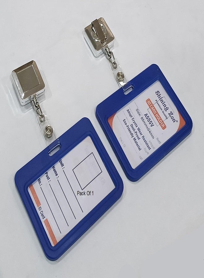 Shining Zon Plastic Box ID Card Holder Id Badge Double Sides for Office School with Square YoYo Clip (Set of 1, Blue Horizontal) - Image 2