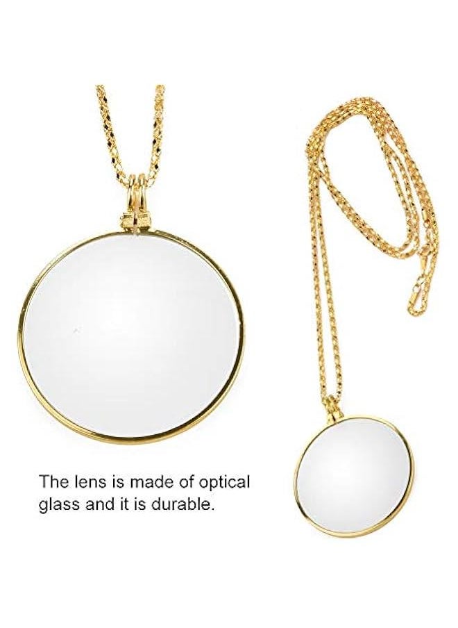 Generic - 5X Necklace Magnifier , Necklace with 1 3/4 Inch Optical Magnifier Lens and 18 . 1Inch Gold Chain for Library , Reading Fine Print , Zooming , Increase sight , Jewelry , Magnifying Pendant Necklace - Image 1