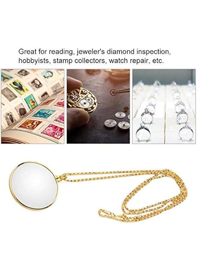 Generic - 5X Necklace Magnifier , Necklace with 1 3/4 Inch Optical Magnifier Lens and 18 . 1Inch Gold Chain for Library , Reading Fine Print , Zooming , Increase sight , Jewelry , Magnifying Pendant Necklace - Image 1