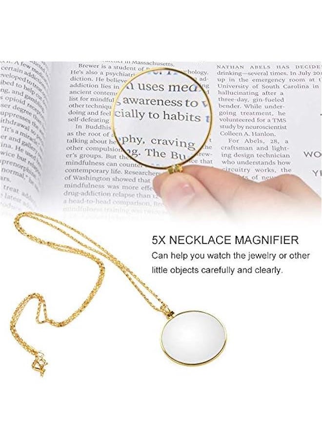 Generic - 5X Necklace Magnifier , Necklace with 1 3/4 Inch Optical Magnifier Lens and 18 . 1Inch Gold Chain for Library , Reading Fine Print , Zooming , Increase sight , Jewelry , Magnifying Pendant Necklace - Image 1