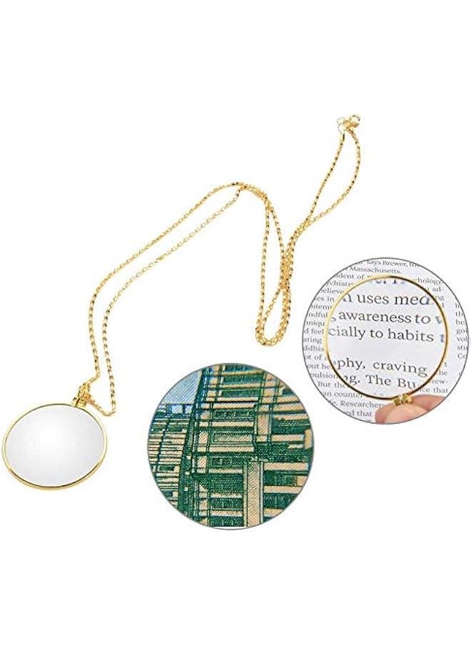 Generic - 5X Necklace Magnifier , Necklace with 1 3/4 Inch Optical Magnifier Lens and 18 . 1Inch Gold Chain for Library , Reading Fine Print , Zooming , Increase sight , Jewelry , Magnifying Pendant Necklace - Image 1