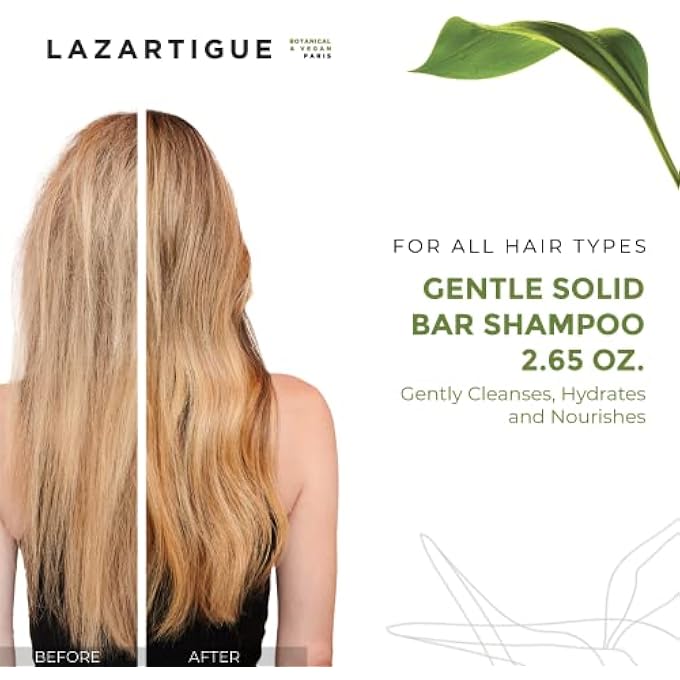 Lazartigue NOURISHING SHAMPOO BAR | HYDRATES & NOURISHES ALL HAIR TYPES. 93% NATURAL INGREDIENTS. SOFTENS HAIR AND RESTORES SUPPLENESS. VEGAN, PLASTIC- FREE, SULFATE & SILICONE FREE, 2.65 OZ. - Image 2