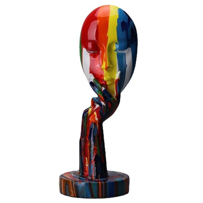 Simple Creative Colorful Female Face Art Statue Thinker Sculpture Abstract Character Crafts Ornament Home Office Bedroom Living Room Study Decoration Small 118x43x43in
