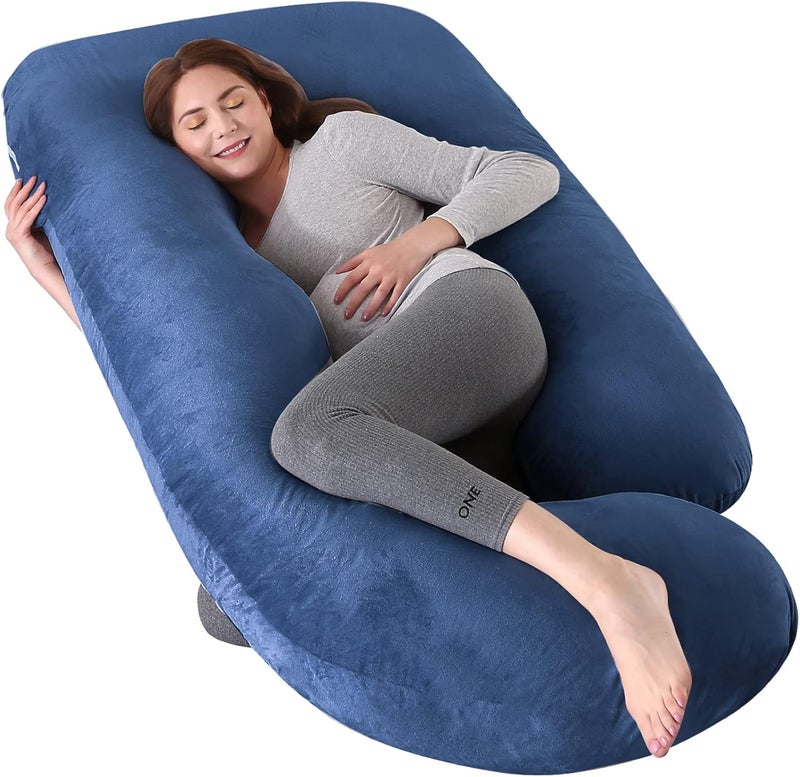 Elover 57 Inch Pregnancy Pillow for Sleeping,Extra Large U Shaped Body Pillow,Maternity Pillow for Pregnant Women with Removable (Velvet,DarkBlue) - Image 1