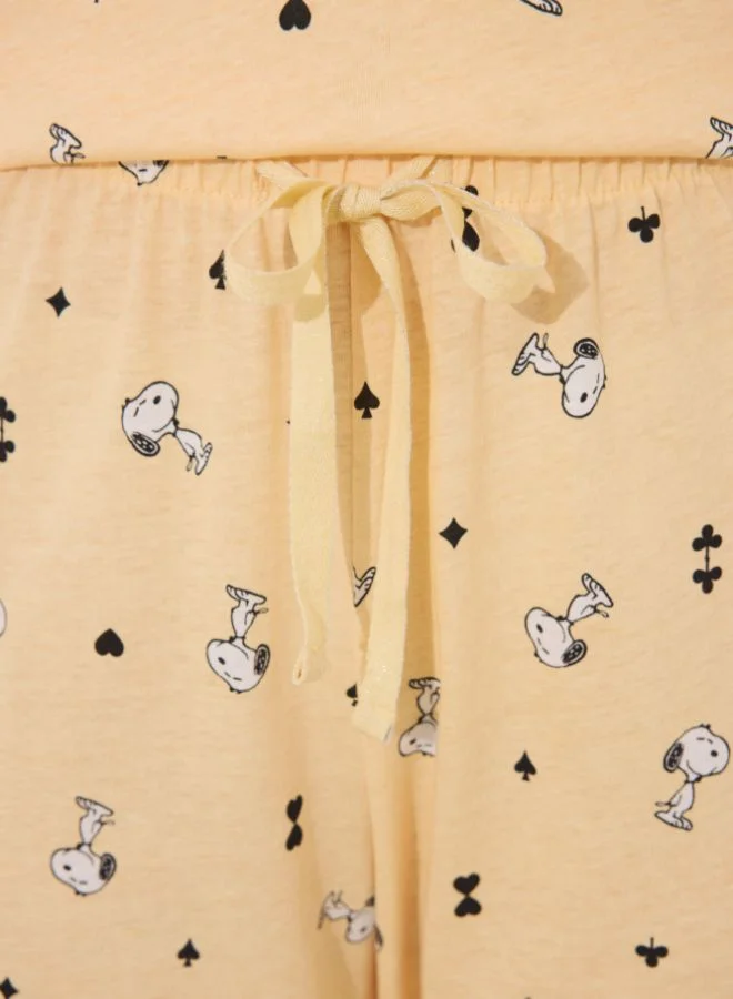 women'secret Long short sleeve cotton long pyjamas Snoopy yellow