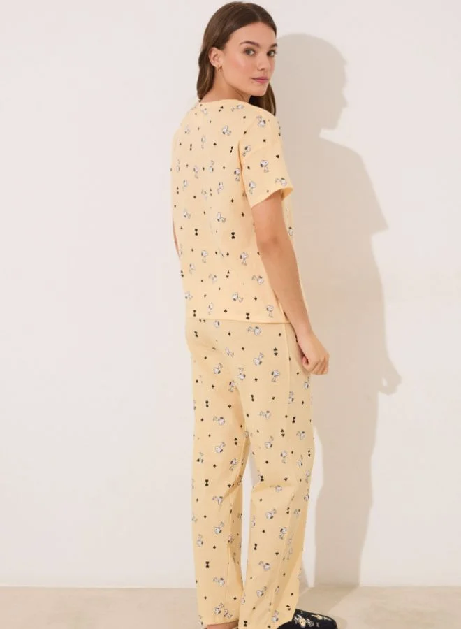 women'secret Long short sleeve cotton long pyjamas Snoopy yellow