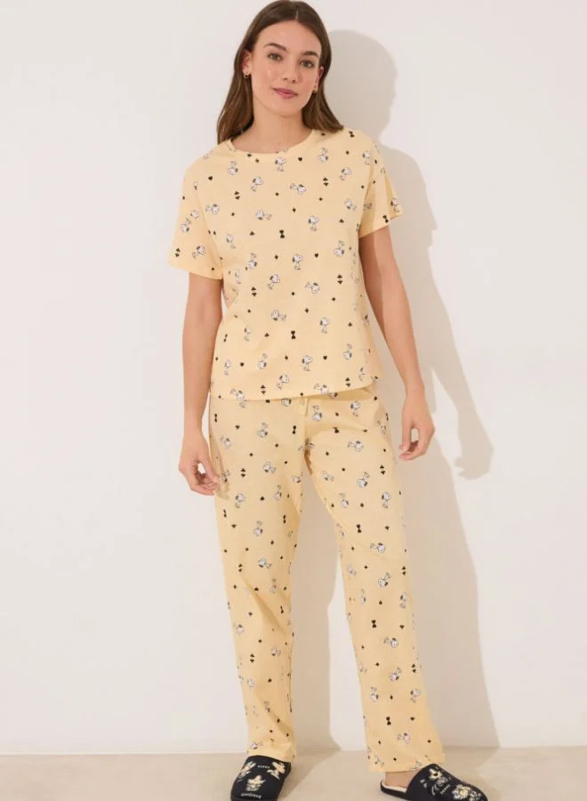 women'secret Long short sleeve cotton long pyjamas Snoopy yellow