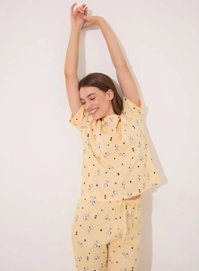 women'secret Long short sleeve cotton long pyjamas Snoopy yellow