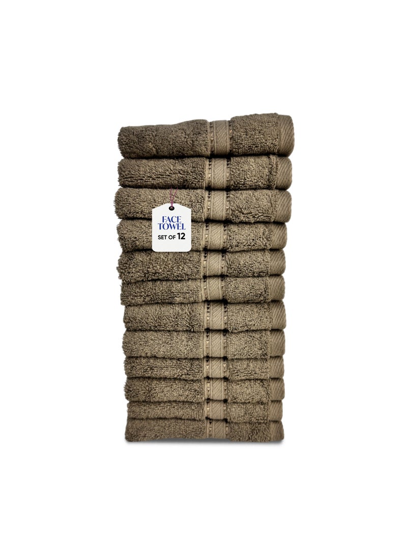 KASSINO Kassino Jumbo Face Towel (12 Pack, 33x33 cm) - 580 GSM Large Face Towels,100% Combed Cotton, Soft & Quick-Dry Towels, Highly Absorbent, Double Stitched Hotel Quality Towels | Brown  - Image 1