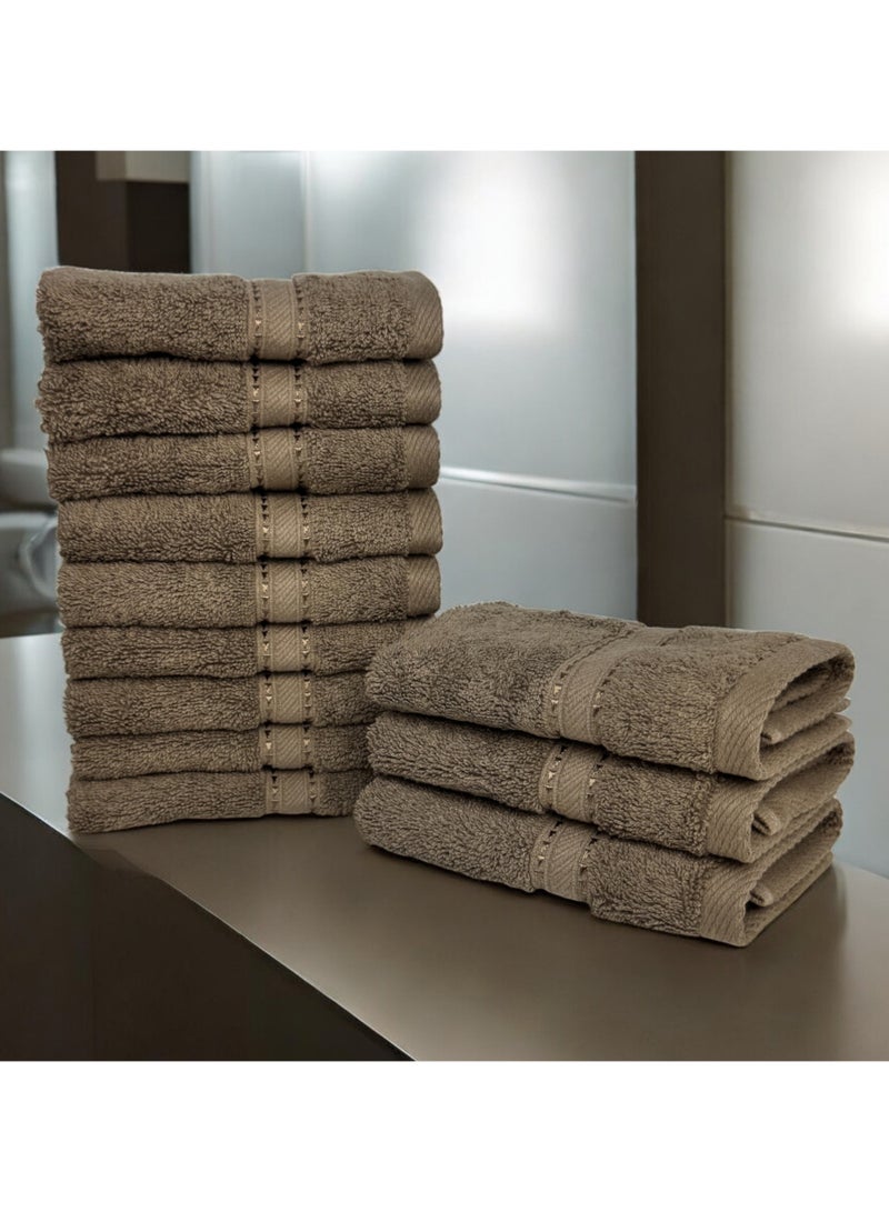 KASSINO Kassino Jumbo Face Towel (12 Pack, 33x33 cm) - 580 GSM Large Face Towels,100% Combed Cotton, Soft & Quick-Dry Towels, Highly Absorbent, Double Stitched Hotel Quality Towels | Brown  - Image 2