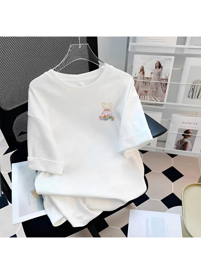 Song Feng Ya Graffiti Rabbit Tiktok Hot Real Shot Heavy Thick Summer Fashionable New Girl Style Pure Cotton Short-sleeved T-shirt For Women