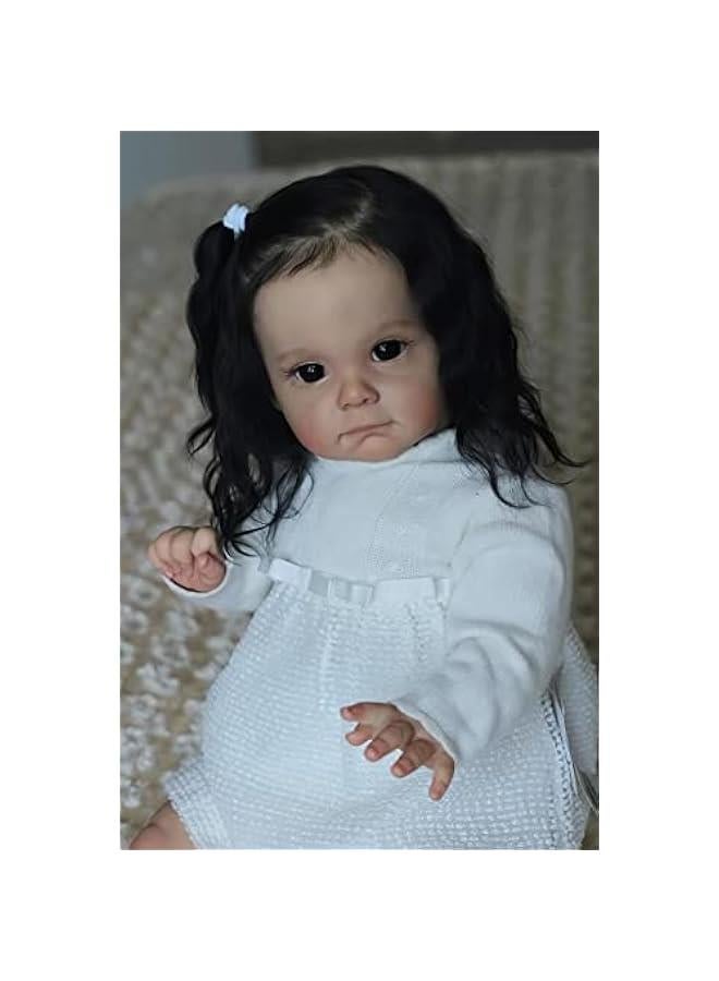24 Inches Cute Huge Size Rooted Black Hair Silicone Vinyl Real Life Reborn Baby Girl Doll Realistic Newborn Toddler Dolls Crafted in Soft Weighted Body - Image 2