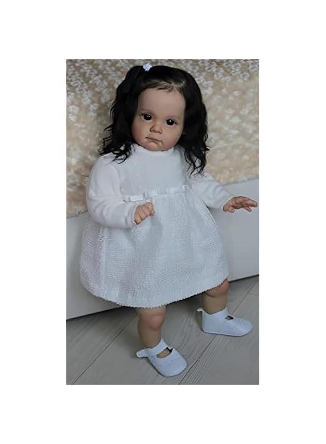 24 Inches Cute Huge Size Rooted Black Hair Silicone Vinyl Real Life Reborn Baby Girl Doll Realistic Newborn Toddler Dolls Crafted in Soft Weighted Body - Image 4