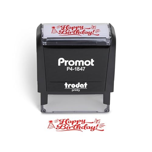 Promot Happy Birthday Self Inking Rubber Stamp - Ink Stamps for Crafting, Scrapbooking, Planners, Card Making - Message Stamp with Clear and Crisp Impressions, Red Ink - Image 1