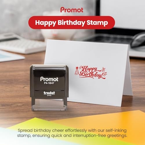 Promot Happy Birthday Self Inking Rubber Stamp - Ink Stamps for Crafting, Scrapbooking, Planners, Card Making - Message Stamp with Clear and Crisp Impressions, Red Ink - Image 2
