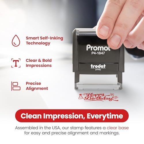 Promot Happy Birthday Self Inking Rubber Stamp - Ink Stamps for Crafting, Scrapbooking, Planners, Card Making - Message Stamp with Clear and Crisp Impressions, Red Ink - Image 3