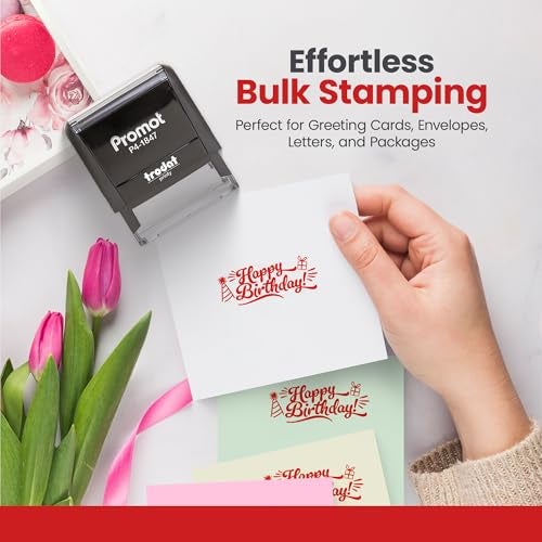 Promot Happy Birthday Self Inking Rubber Stamp - Ink Stamps for Crafting, Scrapbooking, Planners, Card Making - Message Stamp with Clear and Crisp Impressions, Red Ink - Image 4