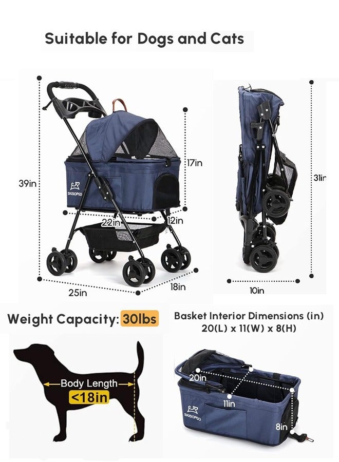 Generic Foldable Pet Stroller Cat/Dog Stroller with 4 Wheel Pet Travel Carrier Strolling Cart with Storage Basket Detach Carrier/Pump-Free Rubber Tires/Aluminum Frame for Medium & Small Pets  - Image 2