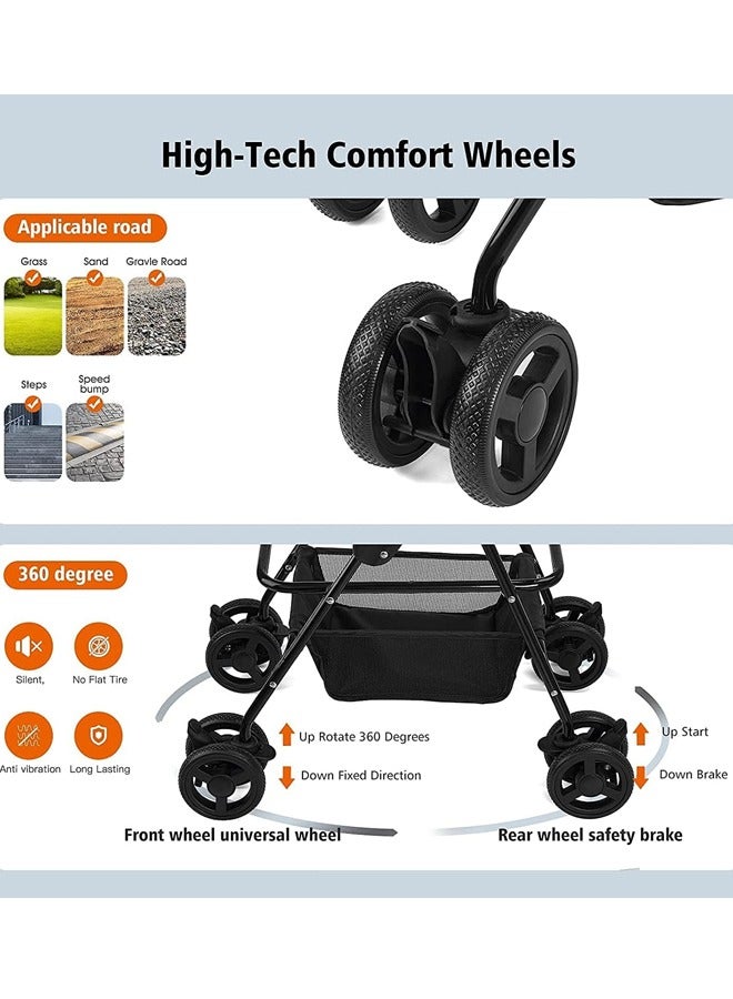 Generic Foldable Pet Stroller Cat/Dog Stroller with 4 Wheel Pet Travel Carrier Strolling Cart with Storage Basket Detach Carrier/Pump-Free Rubber Tires/Aluminum Frame for Medium & Small Pets  - Image 5