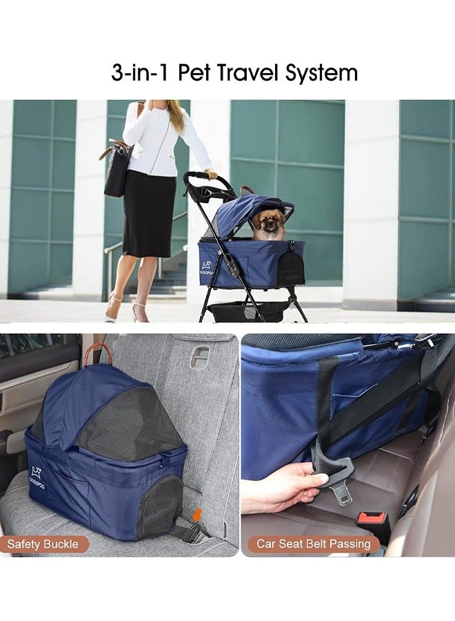 Generic Foldable Pet Stroller Cat/Dog Stroller with 4 Wheel Pet Travel Carrier Strolling Cart with Storage Basket Detach Carrier/Pump-Free Rubber Tires/Aluminum Frame for Medium & Small Pets  - Image 4