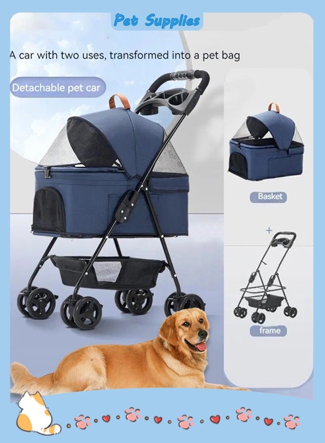 Generic Foldable Pet Stroller Cat/Dog Stroller with 4 Wheel Pet Travel Carrier Strolling Cart with Storage Basket Detach Carrier/Pump-Free Rubber Tires/Aluminum Frame for Medium & Small Pets  - Image 1