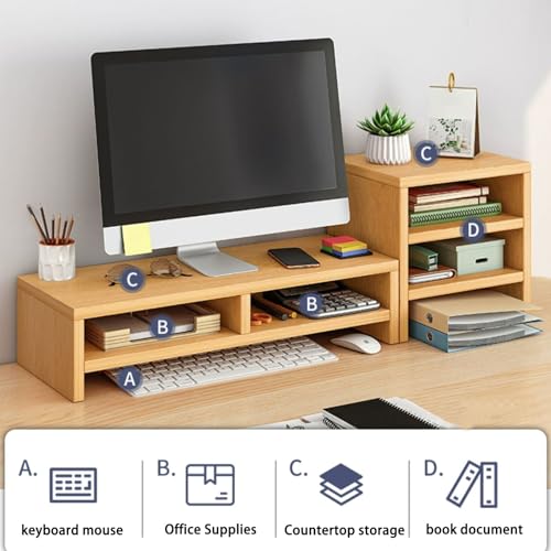 Matiko Desk Shelf Organizer Wood Equipped With Monitor Elevated Stand, Increase Depth For Greater Storage, Desktop Shelf For Home Office Desk Writing Gaming Study Color : Wood Color - Image 3