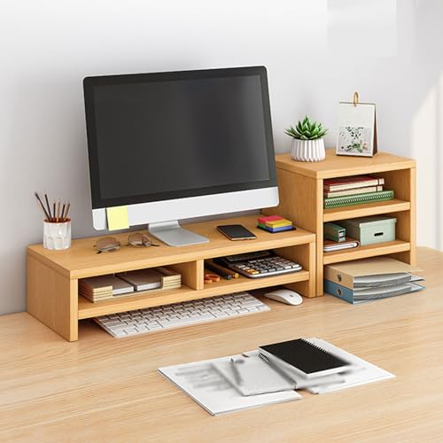 Matiko Desk Shelf Organizer Wood Equipped With Monitor Elevated Stand, Increase Depth For Greater Storage, Desktop Shelf For Home Office Desk Writing Gaming Study Color : Wood Color - Image 1