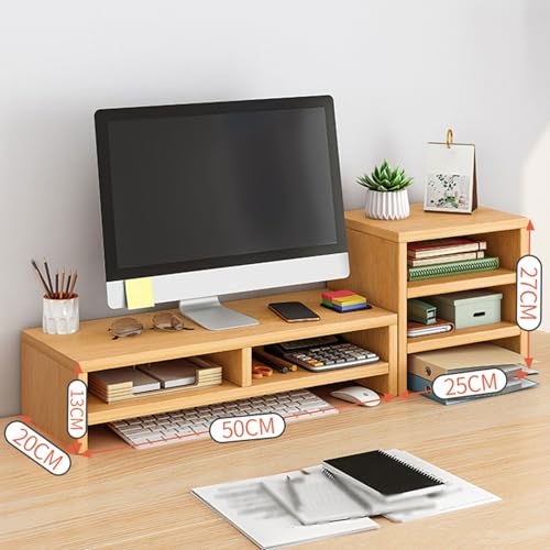 Matiko Desk Shelf Organizer Wood Equipped With Monitor Elevated Stand, Increase Depth For Greater Storage, Desktop Shelf For Home Office Desk Writing Gaming Study Color : Wood Color - Image 2
