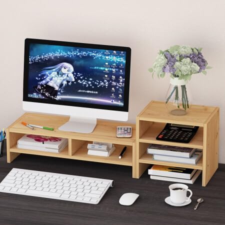 Matiko Desk Shelf Organizer Wood Equipped With Monitor Elevated Stand, Increase Depth For Greater Storage, Desktop Shelf For Home Office Desk Writing Gaming Study Color : Wood Color - Image 5