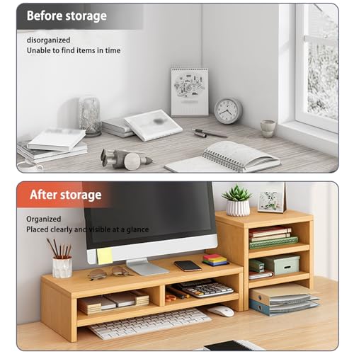 Matiko Desk Shelf Organizer Wood Equipped With Monitor Elevated Stand, Increase Depth For Greater Storage, Desktop Shelf For Home Office Desk Writing Gaming Study Color : Wood Color - Image 4