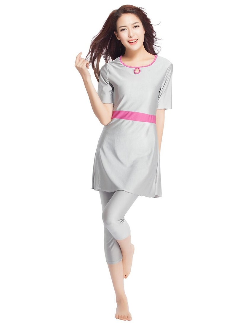 Loquat Women's 2-Piece Swimwear Set Short Sleeve Burkini Swimsuit Set  - Image 1