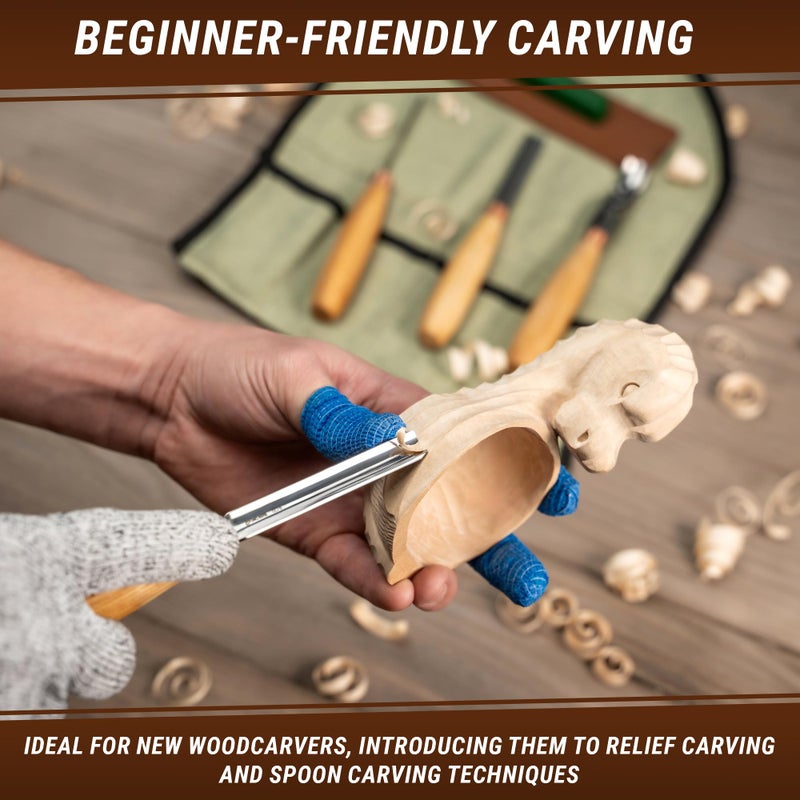 BeaverCraft Wood Carving Gouges Chisels Kit SC01 - Wood Spoon Carving Chisel Set - Whittling Tools Includes Radial Gouges, Flat Chisel, Bent Gouge, Leather Strop & Rolling Pouch - Image 4