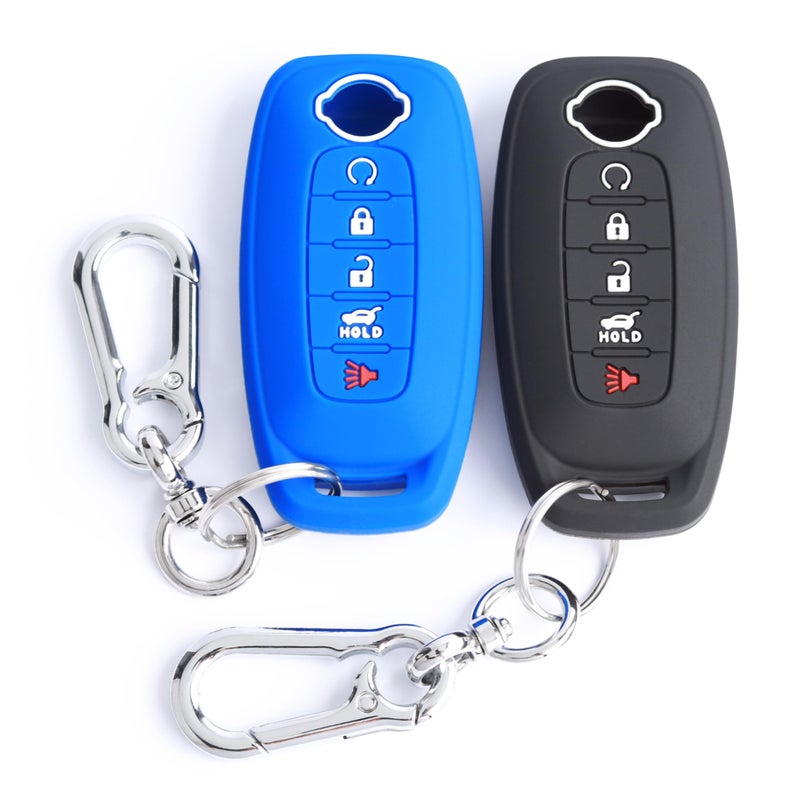 TANDRIVE 5Button Key Fob Cover for 2023 2024 2025 Nissan Rogue Pathfinder and 2024 2025 Sentra Silicone 2Pack Black and Blue