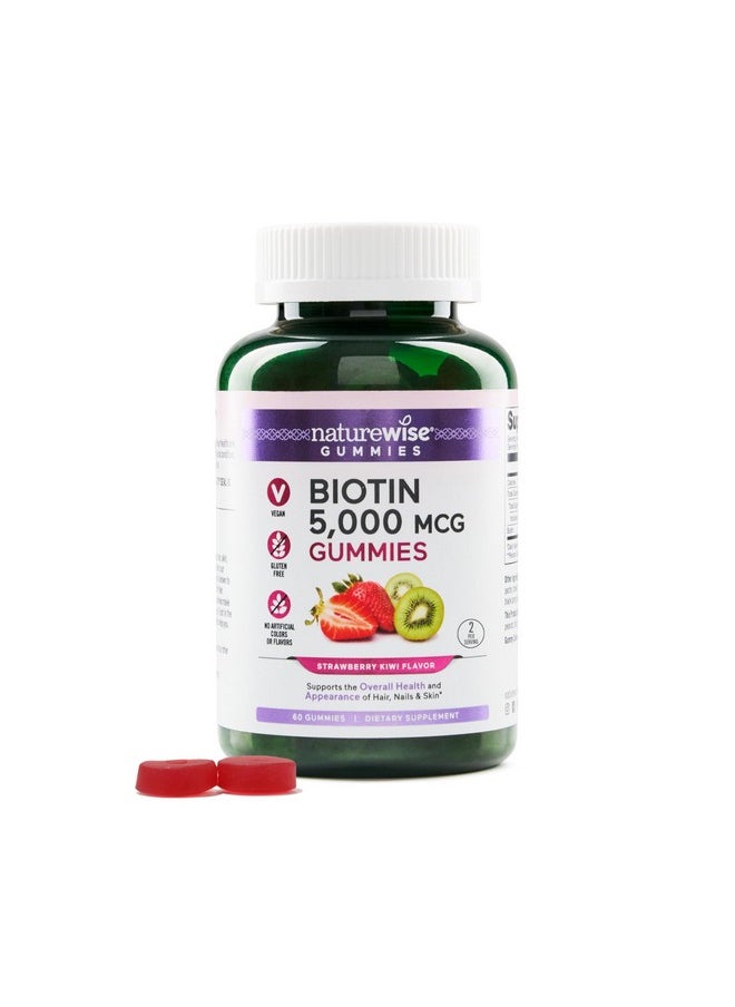 NatureWise Biotin Gummies - مكمل غذائي للشعر والبشرة والأظافر - فيتامين B7 5000 ميكروجرام - يدعم الجمال الطبيعي - بنكهة الفراولة والكيوي - نباتي، غير معدّل وراثيًا، خالٍ من الجلوتين - 60 قطعة [إمدادات لمدة شهر] - pzsku/Z0B4F3E19BDEAD98CB63DZ/45/_/1740202611/fe7c2e8b-b296-489f-be85-97978db20f18