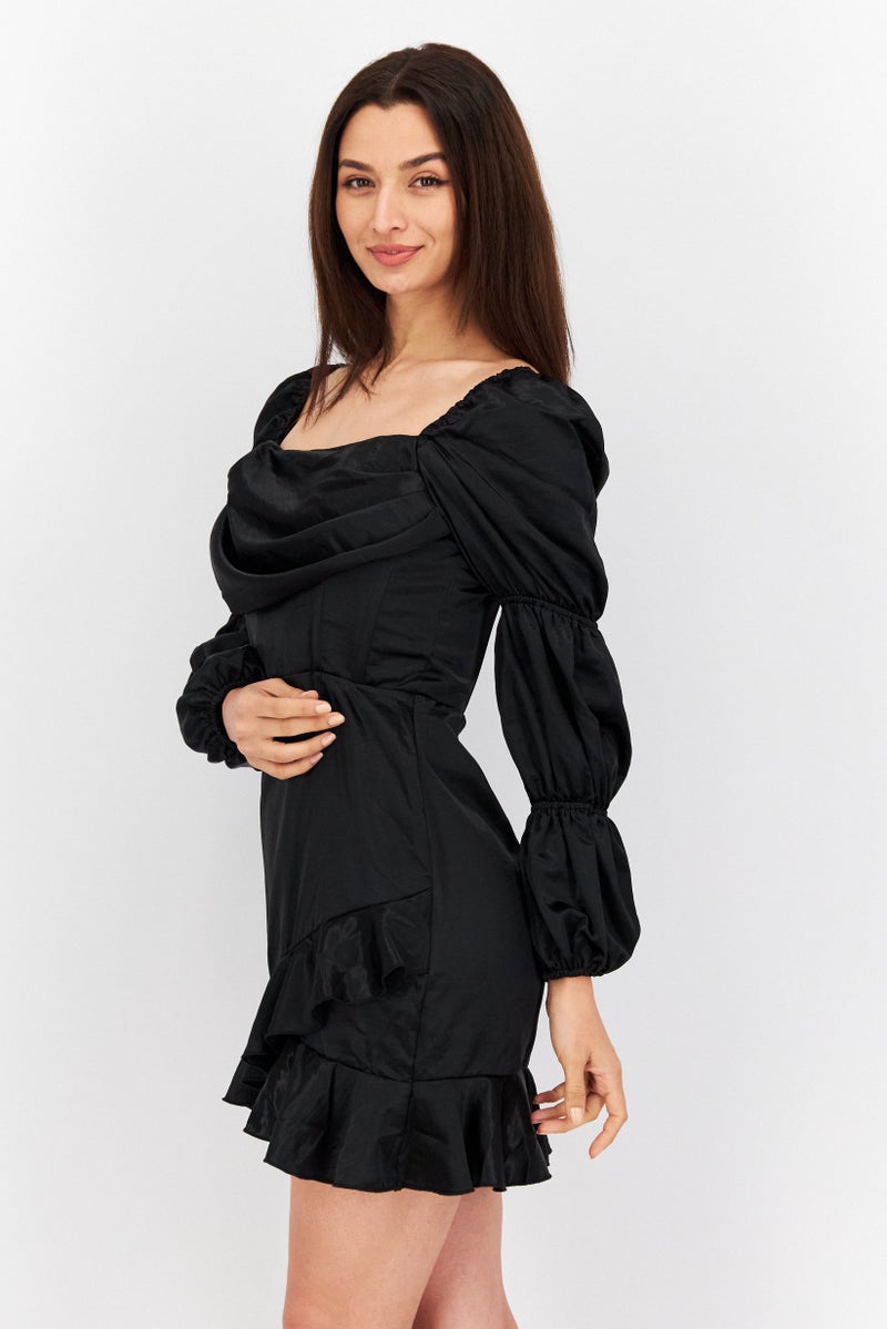 First Distraction The Label فستان كاجوال قصير نسائي سادة، أسود - Image 4