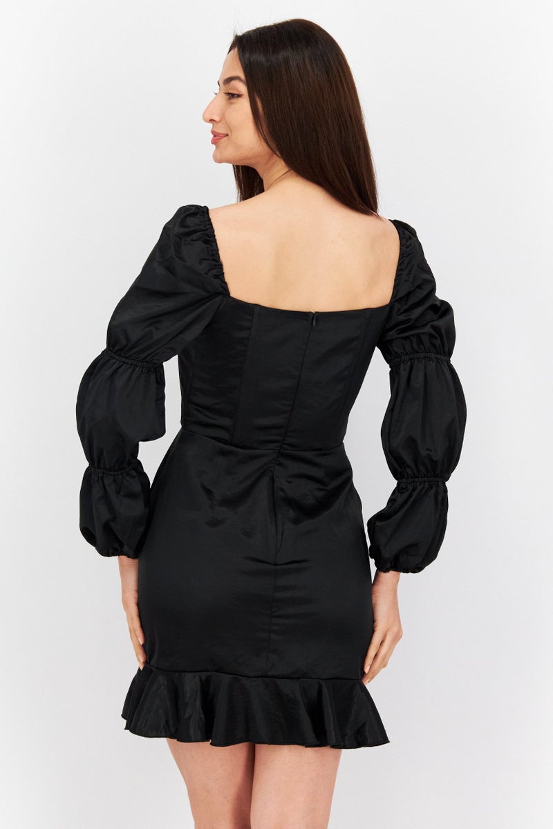 First Distraction The Label فستان كاجوال قصير نسائي سادة، أسود - Image 2