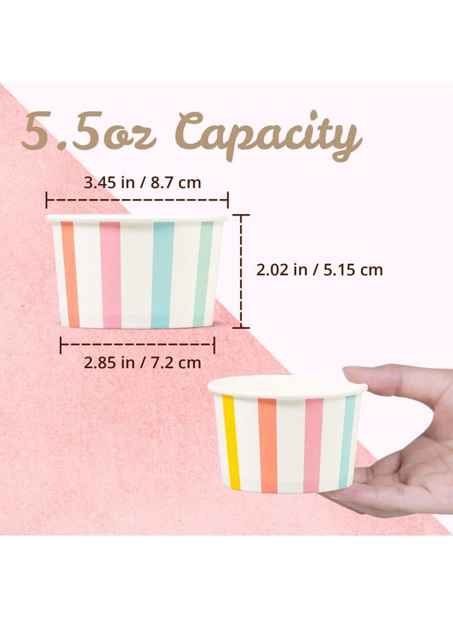MATICAN Paper Ice Cream Cups, 100-Count 5.5-Oz Disposable Dessert Bowls for Hot or Cold Food, 5.5-Ounce Party Supplies Treat Cups for Sundae, Frozen Yogurt, Soup, Pastel Stripes - Image 4