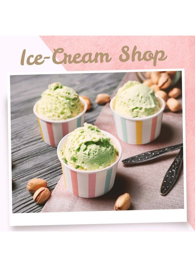 MATICAN Paper Ice Cream Cups, 100-Count 5.5-Oz Disposable Dessert Bowls for Hot or Cold Food, 5.5-Ounce Party Supplies Treat Cups for Sundae, Frozen Yogurt, Soup, Pastel Stripes - Image 3
