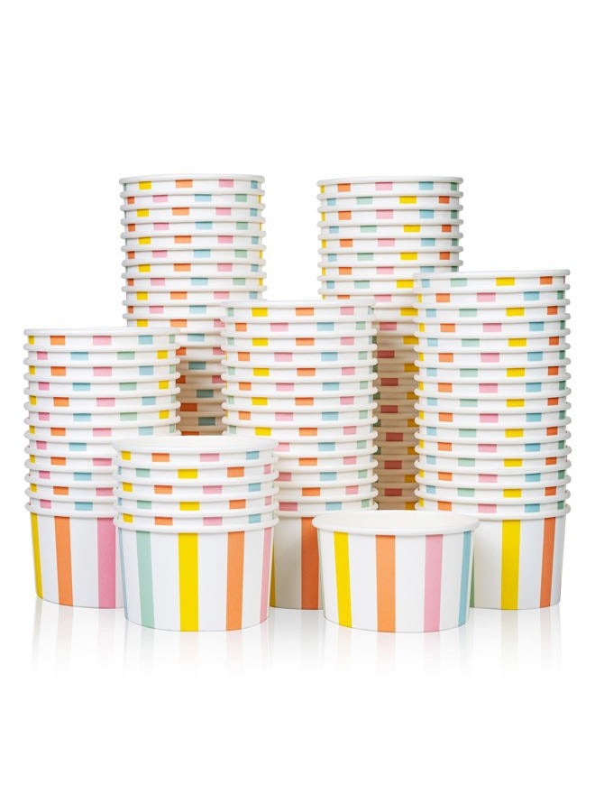 MATICAN Paper Ice Cream Cups, 100-Count 5.5-Oz Disposable Dessert Bowls for Hot or Cold Food, 5.5-Ounce Party Supplies Treat Cups for Sundae, Frozen Yogurt, Soup, Pastel Stripes - Image 1
