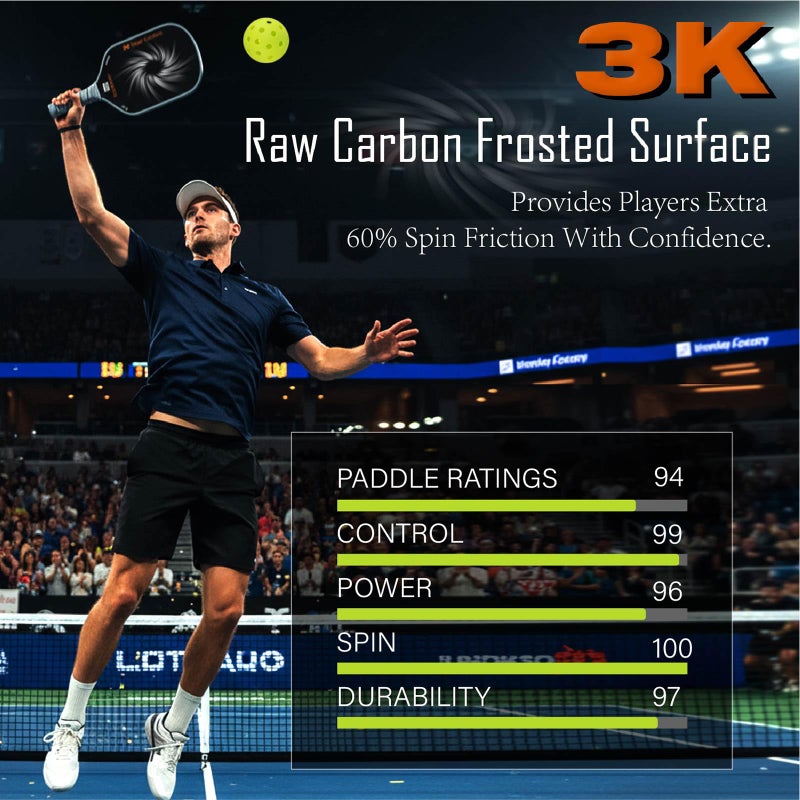 JUNDKSO Professional Pickleball Paddles- T700 Carbon Fiber Pickle Racket- 3K Raw Carbon Frosted Surface for Enhanced Spin and Friction - USAPA Approved Offensive Long Paddle for Intermediate Advanced Players - Image 4