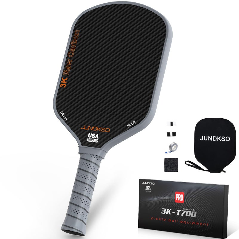JUNDKSO Professional Pickleball Paddles- T700 Carbon Fiber Pickle Racket- 3K Raw Carbon Frosted Surface for Enhanced Spin and Friction - USAPA Approved Offensive Long Paddle for Intermediate Advanced Players - Image 1