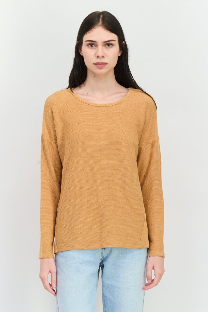 Verve Ami Women Crew Neck Ribbed Sweater, Dark Beige  - Image 1