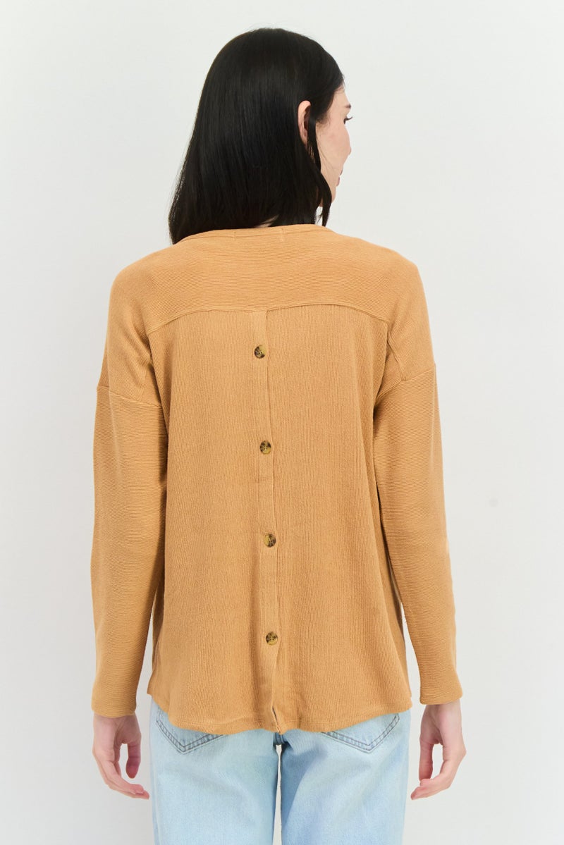 Verve Ami Women Crew Neck Ribbed Sweater, Dark Beige  - Image 3
