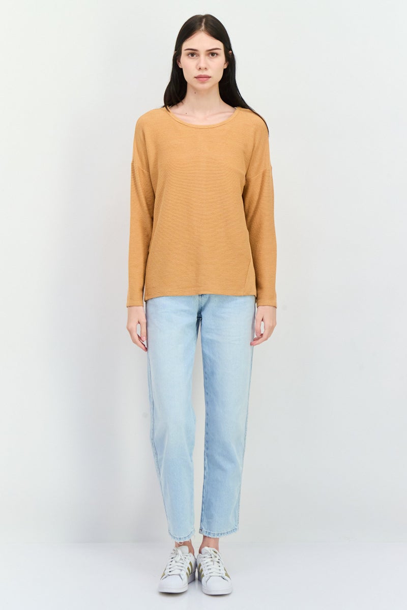 Verve Ami Women Crew Neck Ribbed Sweater, Dark Beige - Image 4
