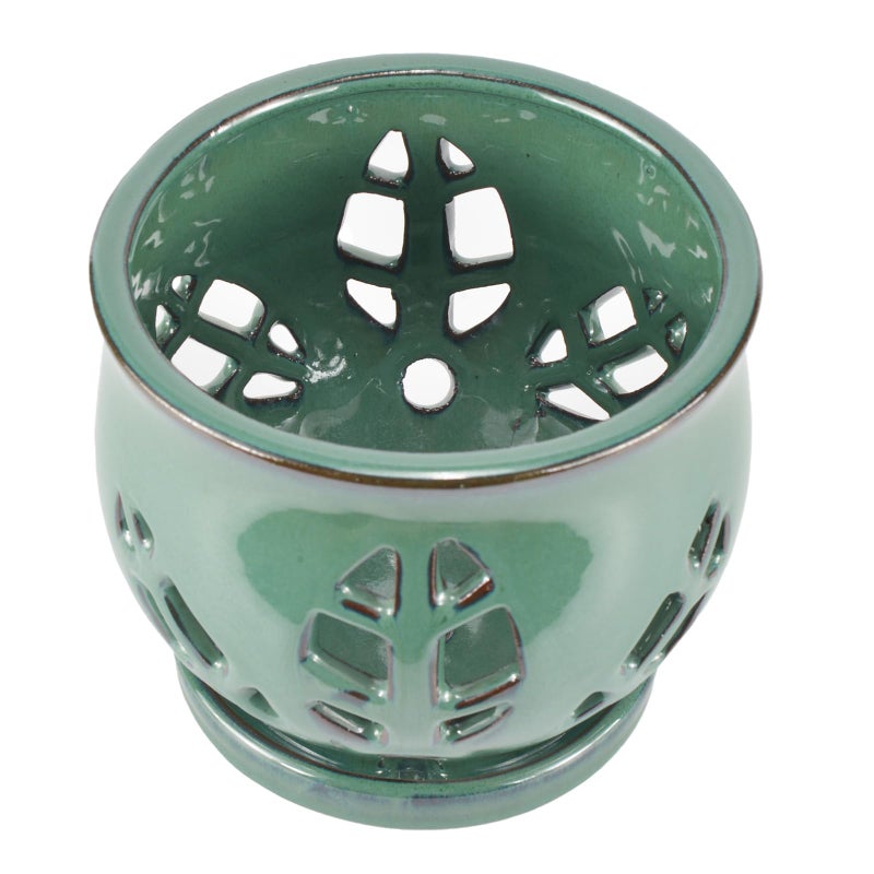 w w W&W Orchid Pot with Holes and Saucer for Repotting, Green, 6.5" - Image 3