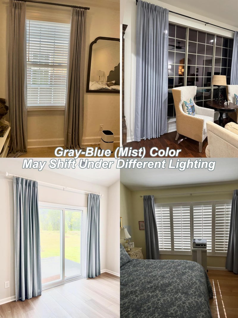 Vision Home Blue Gray Pinch Pleated Full Blackout Curtains Linen Blended Room Darkening Window Curtains 95 inch for Living Room Bedroom Thermal Insulated Pinch Pleat Drapes with Hooks 40" Wx95 Lx2 - Image 4