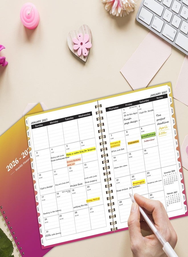 Ymumuda 2026 Monthly Planner - 2 Year Monthly Planner, JAN.2026 to DEC.2027, 8.5" x 11", Large Calendar with Spiral Bound, 24 Coated Tabs,24 Months Perfect for School & Office Schedule, Orange & Pink - Image 2