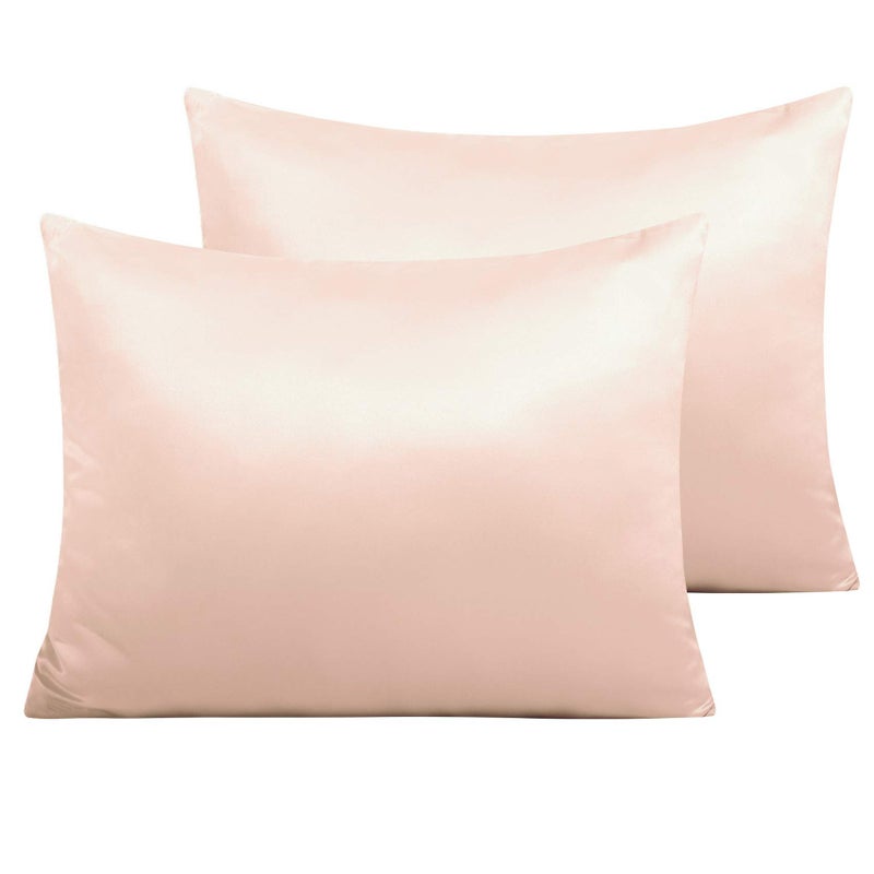 NTBAY Zippered Satin Pillow Cases for Hair and Skin  Luxury Standard Hidden Zipper Pillowcases Set of 2  20x26 Inches  Pink - Image 1