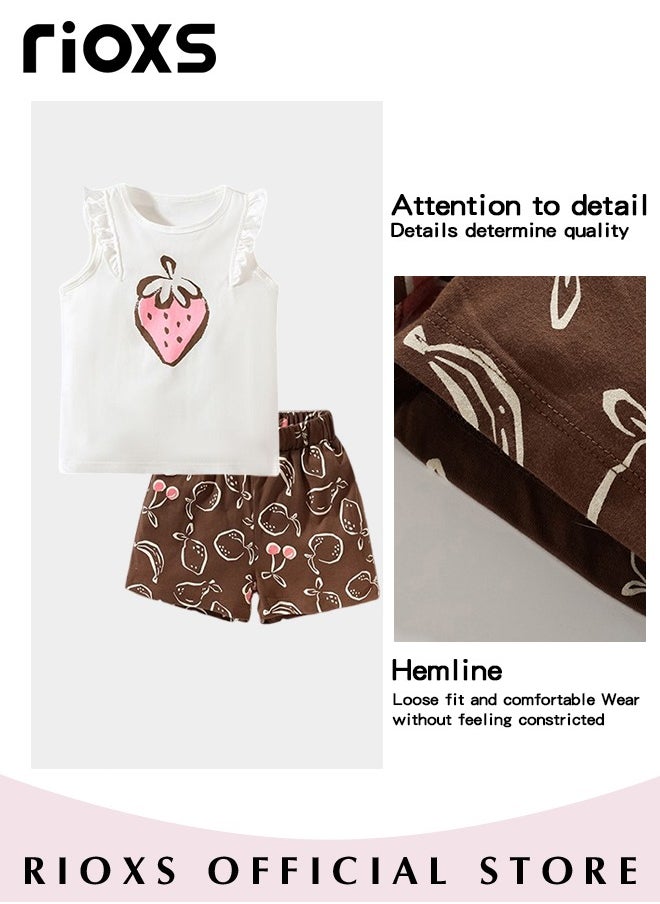RIOXS Toddler Kids Girls Top and Short Sets Kids Sleeveless Shirt Short Pants Suits Breathable 100% Cotton Outfits Summer Playwear  - Image 3